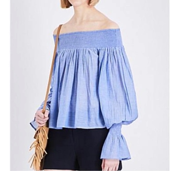 MAJE Paris Off-the-shoulder blouse Top In Bleu, size S - Picture 2 of 11